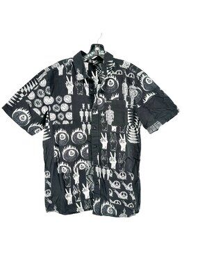 Volcom Shirt Mens L Black and White Graphic Button-Up Modern Fit Short Sleeves